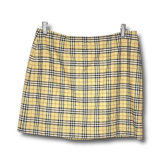 Vintage Roots Y2K Academia Plaid Mustard Preppy Wool Blend Mini Skirt Size 8 - Picture 1 of 11